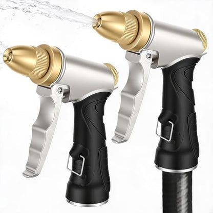 2 Pcs Heavy Duty Metal Garden Hose Nozzle, High Pressure Sprayer with Adjustable Patterns for Watering Plants, Car Washing, Pet Showering