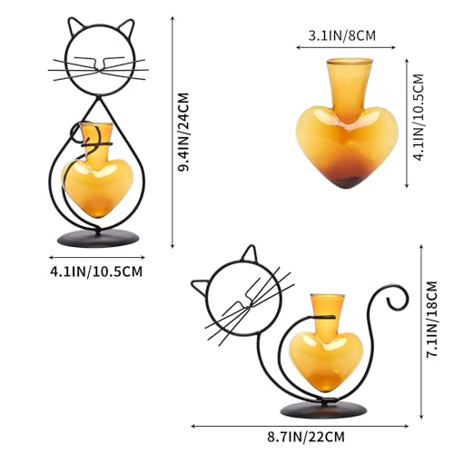 Plant Terrarium Propagation Station Gifts for Women Cat Lover - color: Amber