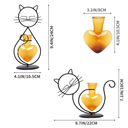 Plant Terrarium Propagation Station Gifts for Women Cat Lover - color: Amber