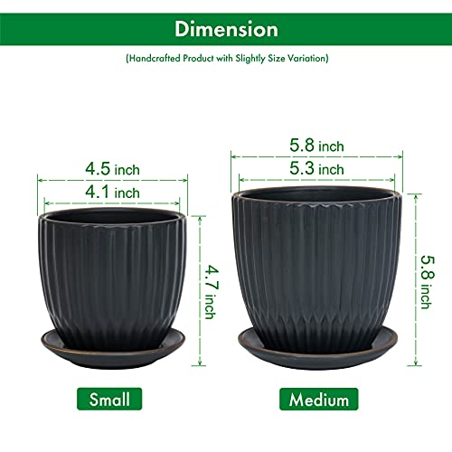 D'vine Dev 2-Pack Stoneware Planter Pots, 4.5/5.8 in, Charcoal Grey, 99-D-3 - color: Gray