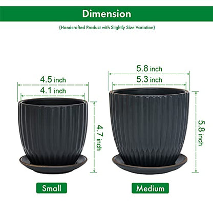 D'vine Dev 2-Pack Stoneware Planter Pots, 4.5/5.8 in, Charcoal Grey, 99-D-3 - color: Gray