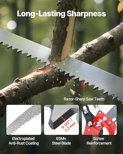 VEVOR Manual Pole Saw, 3.87-27 ft Extendable Pole Tree Pruner with Scissors, Sharp 65Mn Steel Blade, Lightweight Fiberglass Handle Pole, for High Branch Trimming, Pruning Tool for Palms and Shrubs