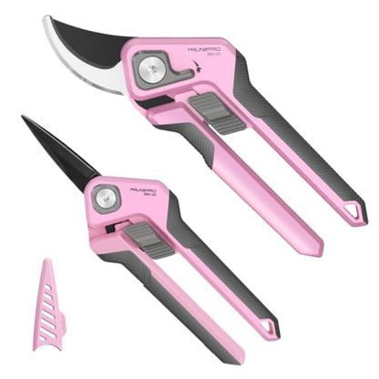 PrunePro Pruning Shears Scissors Set - Professional German Stainless Steel Hand Pruner Anti-Break Lock Ergonomic Garden Scissors for Branches Herb Flower Bonsai Garden Clipper - color: Pink
