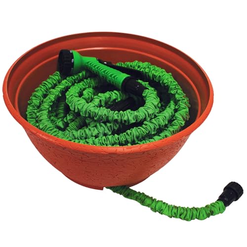 EMSCO Expandable Hose Hider – Expandable Hose Storage Pot – Rustic Terra Cotta - size: 14 x 7 inches