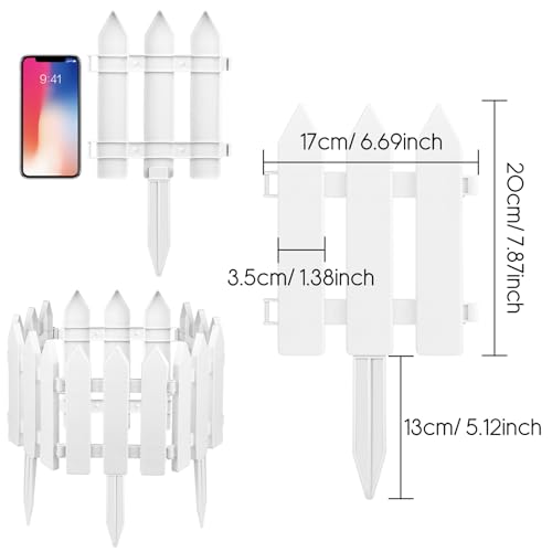 PLULON 6 Pieces Garden Fence with 6 Pieces Fence Insert White Plastic Garden Picket Edgings Lawn Flowerbeds Plant Borders Decorative Garden Yard