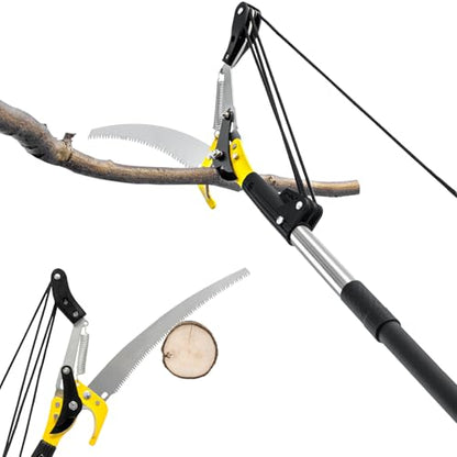 10.5FT Pole Saw for Tree Trimming, 2-In-1 Manual Tree Pruner with Saw, Extendable Long Handle Pole Tree Trimmer, High Reach Limbs Branch Cutter and Pruning Shears for Yard Garden Palm Shrubs - size: 10.5FT