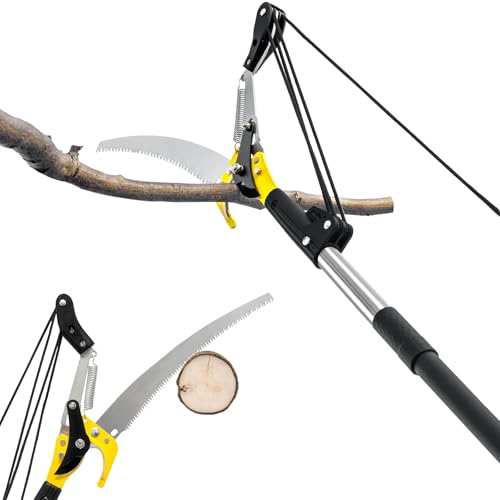 10.5FT Pole Saw for Tree Trimming, 2-In-1 Manual Tree Pruner with Saw, Extendable Long Handle Pole Tree Trimmer, High Reach Limbs Branch Cutter and Pruning Shears for Yard Garden Palm Shrubs - size: 10.5FT