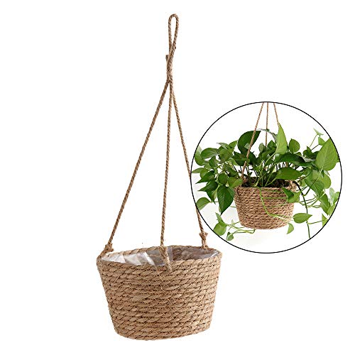 Hanging Planters for Indoor Plants, Hanging Planter with Jute Rope Woven Hanging Flower Pots Hanging Plant Holder Hanging Basket Retro Style Straw Basket for Office Party (1 Pack)