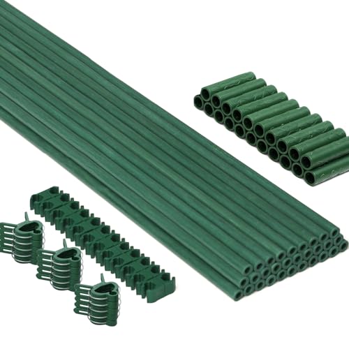 MAXPACE 93pcs Garden Stakes Kit: Includes 30 Sets of Fiberglass Plant Sticks Supports & Accessories for DIY 4ft, 5ft, 6ft, 7ft Stakes for Tomato, Vegetables, Indoor & Outdoor Gardening Supplies - size: 17inch 30pcs