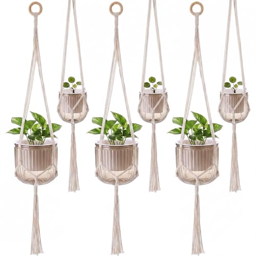 Hanging Planter Set of 6 Self Watering Indoor Flower Pots with Water Level Indicator Modern Plant Hangers for Indoor Garden Decor Balcony Apartment Boho Home Decoration Easy Care(Grey) - color: Gray
