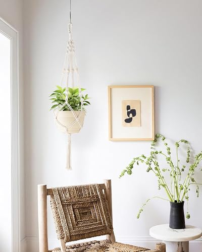 41 Inch Macrame Plant Hanger Indoor Hanging Plant Holder Ivory 2Pcs
