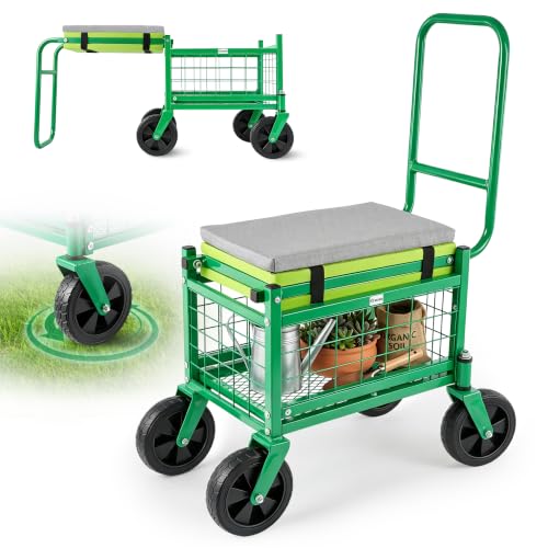 Saker Rolling Garden Work Seat with Wheels, 500 LB Heavy Duty Garden Cart - color: Basic Version