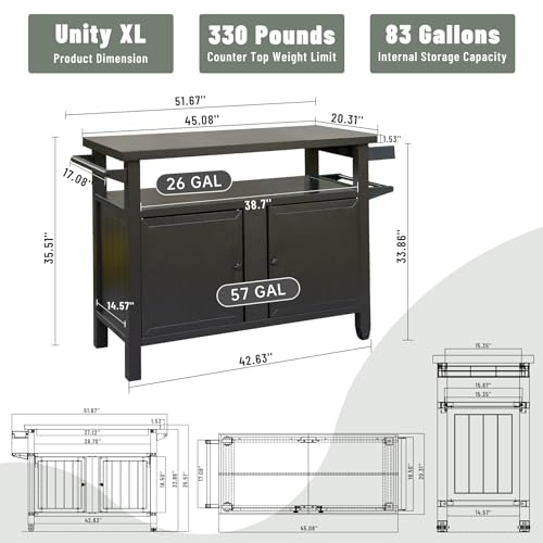Metal Outdoor Storage Box and Grill Prep Cart with Wheels, 83 Gallon Deck Box for Patio Organization and BBQ Tool Storage, Lockable Cabinet for Garden Supplies, Brown, 51.67 x 20.31 x 35.51 Inches - color: Brown - 51.67 X 20.31 X 35.51 Inch