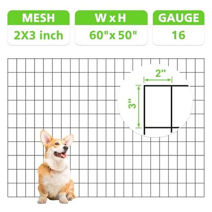 Black PVC Coated Welded Wire Fencing,2"x3" 16 Gauge,60inch H x 50ft L Garden Wire Fence Roll,2/3/4/5/6ft Tall x 50/100 ft Long Hardware Cloth Metal Mesh for Yard,Farm,Chicken,Dog,Vegetable Protection - color: Black, size: 2"x3" 60inx50ft