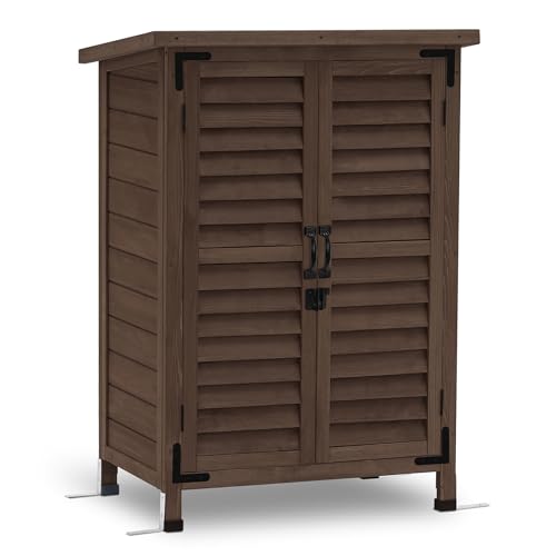 MCombo Small Outdoor Storage Cabinet, Wood Shed with Shelf 0985 (Brown) - color: Brown