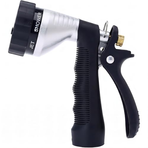 GREEN MOUNT Water Hose Nozzle Spray Nozzle, Metal Garden Hose Nozzle with Adjustable Spray Patterns, Perfect for Watering Plants, Washing Cars and Showering Pets - color: Silver