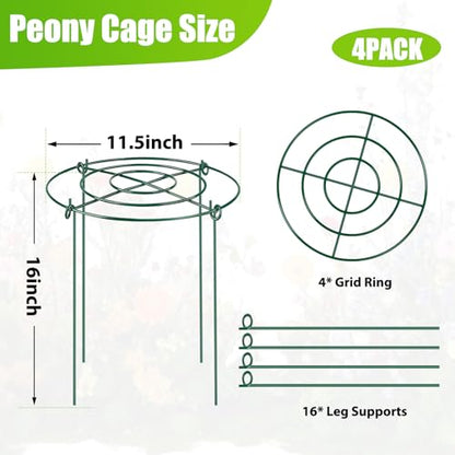 MJZ 4 Pack Peony Cages and Supports, 11.5" Dx16 H Metal Plant Supports - size: 11.5" Wx16" H-4 Pack