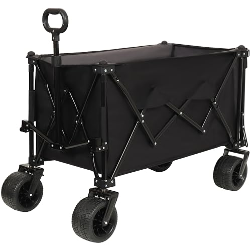 GDFStudio Foldable Wagon Cart with Extended Tailgate, Extra Long Extender Cart, Utility Cart for Camping Beach Sports Garden, All-Terrain Beach Wheels, 480 lbs Capacity, Black+Gray - color: Black+gray With Tailgate