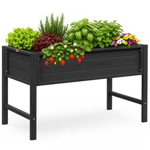 YEFU 48" Raised Garden Bed with Legs, HIPS Outdoor Garden Bed, Black - color: Black, size: 48"×24"×30"