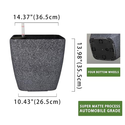 Dexceder 15x14 Self Watering Planter with Wheels (Stone Matte) - color: Stone, size: 15x14