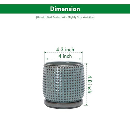 D'vine Dev Beaded Ceramic Pot with Saucer, 4 in, Graphite Blue, 27-C-Z-9 - color: Graphite Blue, size: 4.3 Inch