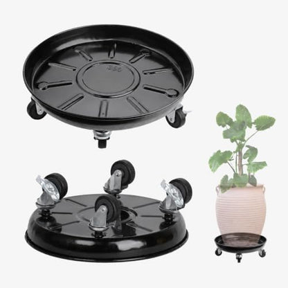 2 Pack Metal Plant Caddy With Wheels 12 Inch Black, Round Rolling Heavy Duty Plant Dolly, Heavy Plant Pot Mover Outdoors or Indoors, The Metal Wheel Can Rotate 360 Degrees or Lockable. - size: 12