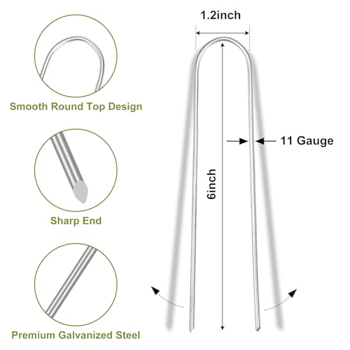 Whonline 200 Pack Landscape Staples, 6 Inch Round-top Garden Stakes - color: 6 Inch/Round Top-200 Pcs