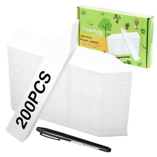 Plant Labels 200 Pcs Yuanling for Seeding Plastic Waterproof Plant Name Tags Garden Labels Marker Garden Pots Stakes for Outdoor Potted Plants Belt Permanent Marking Pen (White) - color: White