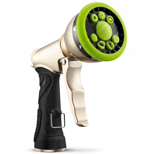 Garden Hose Nozzles,Heavy Duty Metal 9 Spray Patterns Water Hose Sprayer - color: Green