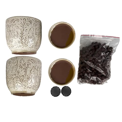 Decorative Ceramic Planter Pot with Saucer, Brown with Gold and Silver Owl Pattern, Indoor Garden Container with Drainage (White, 6 inch) - color: White, size: 6 inch