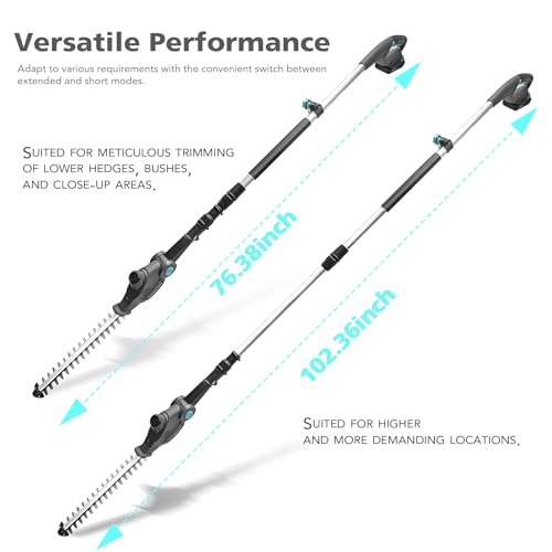 20V Cordless Telescopic Pole Hedge Trimmer Long Reach Extendable Hedge Cutter - 1x 2.0AH Battery, Shoulder Strap, Fast Charger - for Hedges, Branches