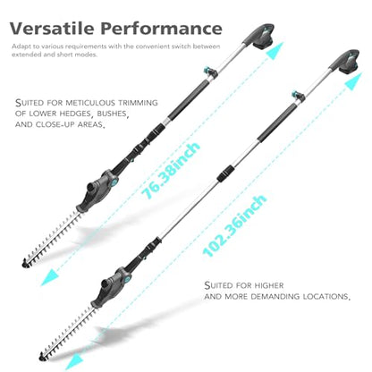 20V Cordless Telescopic Pole Hedge Trimmer Long Reach Extendable Hedge Cutter - 1x 2.0AH Battery, Shoulder Strap, Fast Charger - for Hedges, Branches