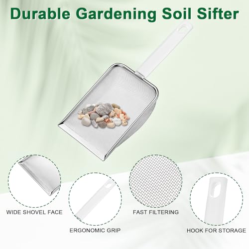 M METERXITY 1-Pack Gardening Soil Sifter, 1 mm Mesh Stainless Steel Portable Gardening Sifter with Plastic Handle for Sand/Dirt/Rock/Compost [White, Milky] - color: White, Milky, size: 1 mm