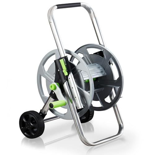 Garden Hose Reel Cart, Holds 75-150 Feet of 5/8" Hose - color: Silver