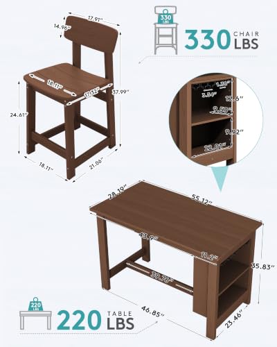 SERWALL Outdoor HDPE Counter-Height Bar Table with Storage Rack, Brown - color: Brown, size: 1 Bar Table