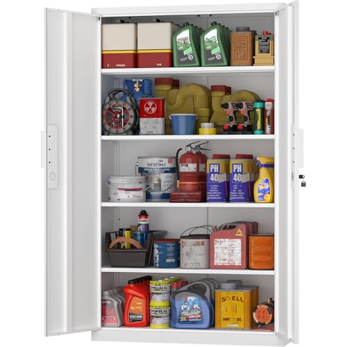 GREATMEET Garage Storage Cabinet, 1.83" H Lockable Metal Cabinet, White - color: White, size: 18"D x 34"W x 72"H