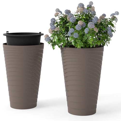 GIANTEX 18" Tall Flower Pot Set 2, Modern Decorative Planter Pots, Brown - color: Brown, size: 11.5"x11.5"x18"
