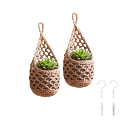 Macrame Plant Hanger Indoor 2 Pack, Small Wall Basket - size: Small (Fit Pot Bottom ≤ 4 inch )