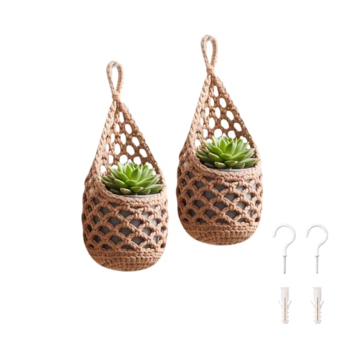 Macrame Plant Hanger Indoor 2 Pack, Small Wall Basket - size: Small (Fit Pot Bottom ≤ 4 inch )