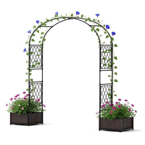 Garvee Garden Arbor with 2 Planter Boxes, PE Coated Garden Arch Trellis - size: 7.5 × 7.2 ft