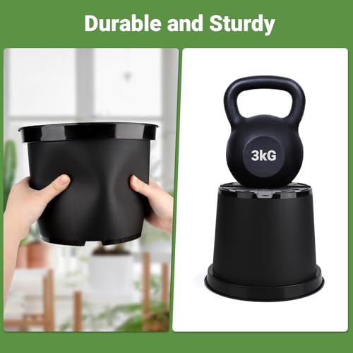 GREANER Plant Nursery Pots, 10 Inch Round Sturdy Garden Pots for Outdoor Indoor Plants, Plastic Black Seed Starting Container for Succulents, Seedlings(10PCS) - size: 10 Inch