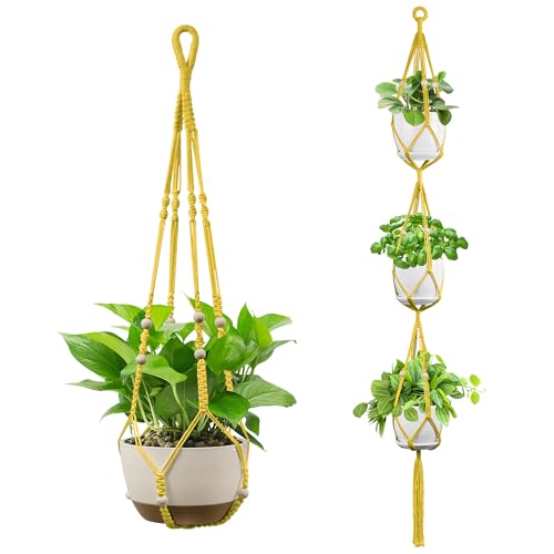 USLAI Macrame Plant Hanger, for Up to 15 Inch Pots, 35+72 Inch, Yellow - color: 72+35 Inch - Yellow