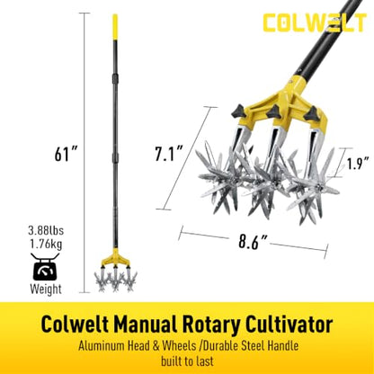 Colwelt Cultivators for Gardening 61’’, Rotary Cultivator Tool, Hand Tiller