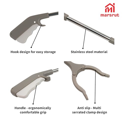 2pcs Short Grabber Reacher Tool for Seniors, 16 Inch Small Mini Extra Strong Tongs for Handicap Elderly Childrens Adult, Trash Litter Reaching Picker Stick, Heavy Duty Extension Helping Hands, Grey