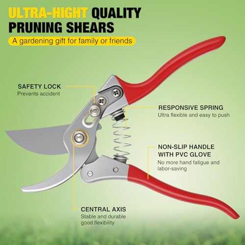 Yesker Pruning Shears Garden Shears 8.6" Professional Bypass Garden Scissors Yard Clippers with Sharp SK5 Steel Blade Heavy Duty Hand Pruners for Branch Flower Plant Trimming Cutting Gardening Tools - size: 1PCS 8.6" Red