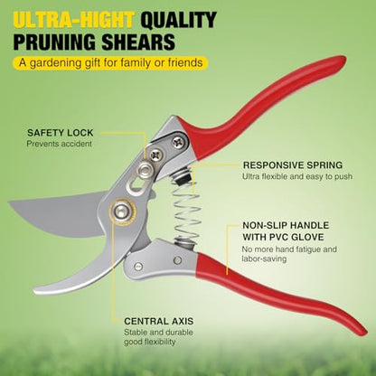 Yesker Pruning Shears Garden Shears 8.6" Professional Bypass Garden Scissors Yard Clippers with Sharp SK5 Steel Blade Heavy Duty Hand Pruners for Branch Flower Plant Trimming Cutting Gardening Tools - size: 1PCS 8.6" Red