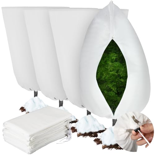 4 Pcs Plant Covers Freeze Protection 35.4" x 59", White - color: White
