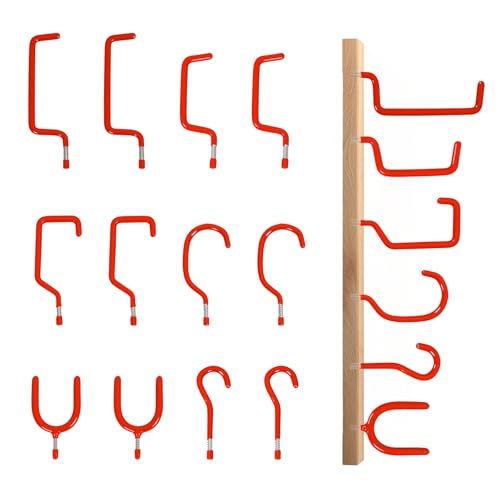 Garage Hooks Heavy Duty, 12-Pack Mixed Utility Garage Hooks, Wall Mounted Steel Tool Hangers for Garage Wall Organizer, Hold Ladders Tools Bikes (Red, 6 Type & 12 Pack) - color: Red, size: 6 Type & 12 Pack