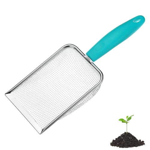 M METERXITY 1-Pack Gardening Soil Sifter, 2.8 mm Mesh Stainless Steel Portable Gardening Sifter with Plastic Handle for Sand/Dirt/Rock Compost [White, Blue] - color: White, Blue, size: 2.8X2.8mm