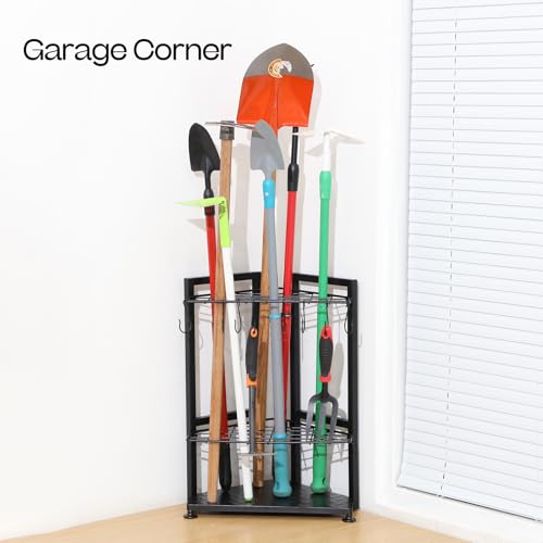 UU-Major Garden Tool Organizer for Garage Corner,Free Standing Yard Tools Rack Heavy Duty,Garage Organization and Storage Stand for Broom,Mop,Rakes,Shovel Holder for Lawn/Shed/Outdoor. - color: Triangel-Black